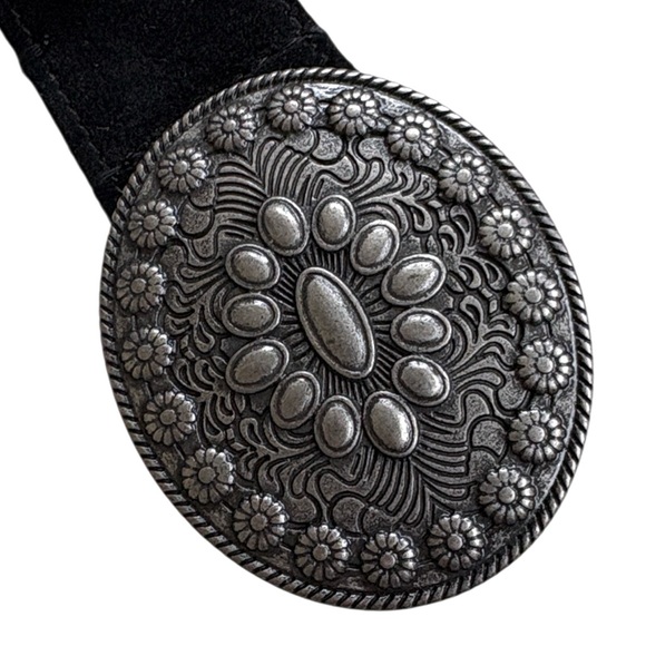 Free People Black Suede Belt with Ornate Silver Concho Buckle main image 14
